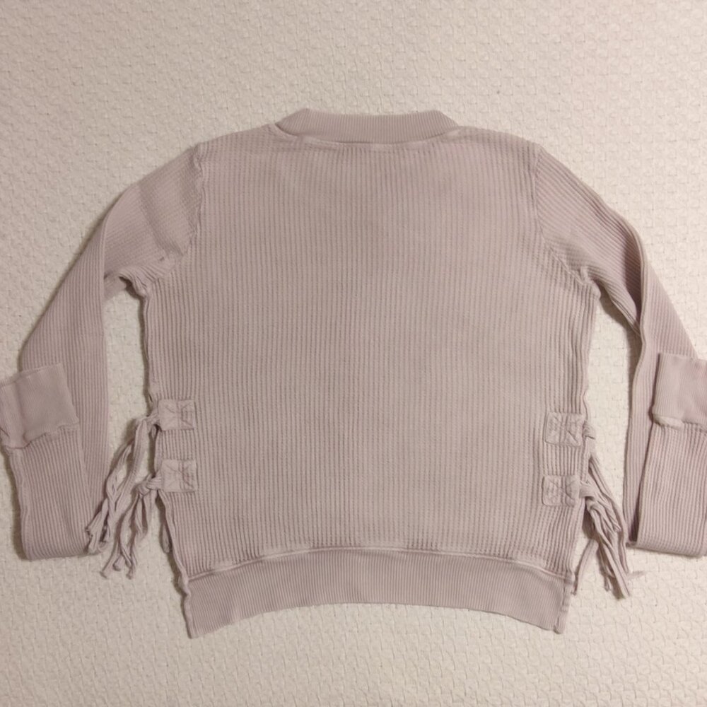 Free People FP One Size S Side Tie Waffle Knit Cropped Sweater Blush Pink - Picture 5 of 11